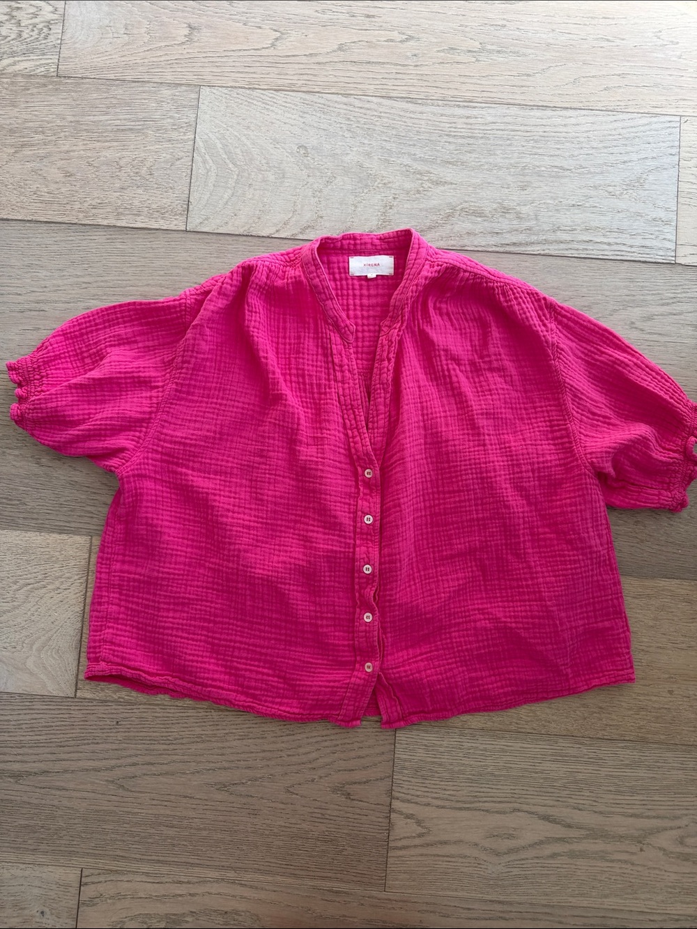 XiRENA Bright Fuchsia Button-Down Gauze Blouse